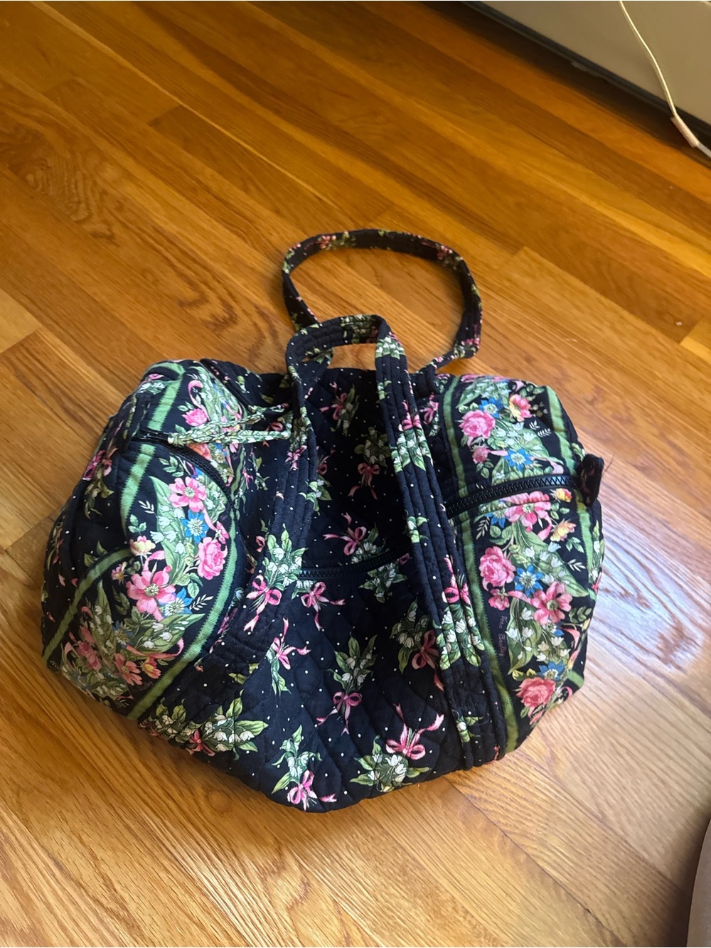 Vera Bradley Quilted Floral Duffel Bag - Black, Pink & Green